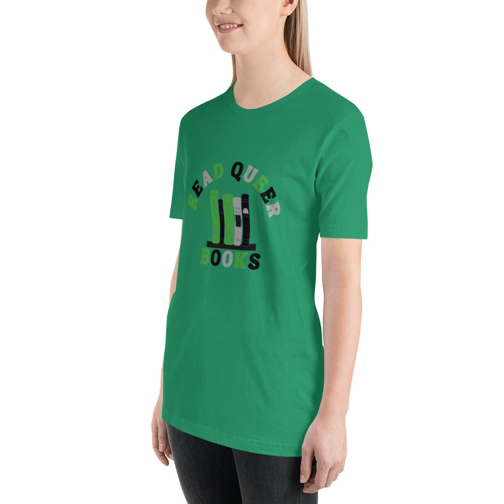 Read Queer Books Unisex T-Shirt (Aromantic Colors)