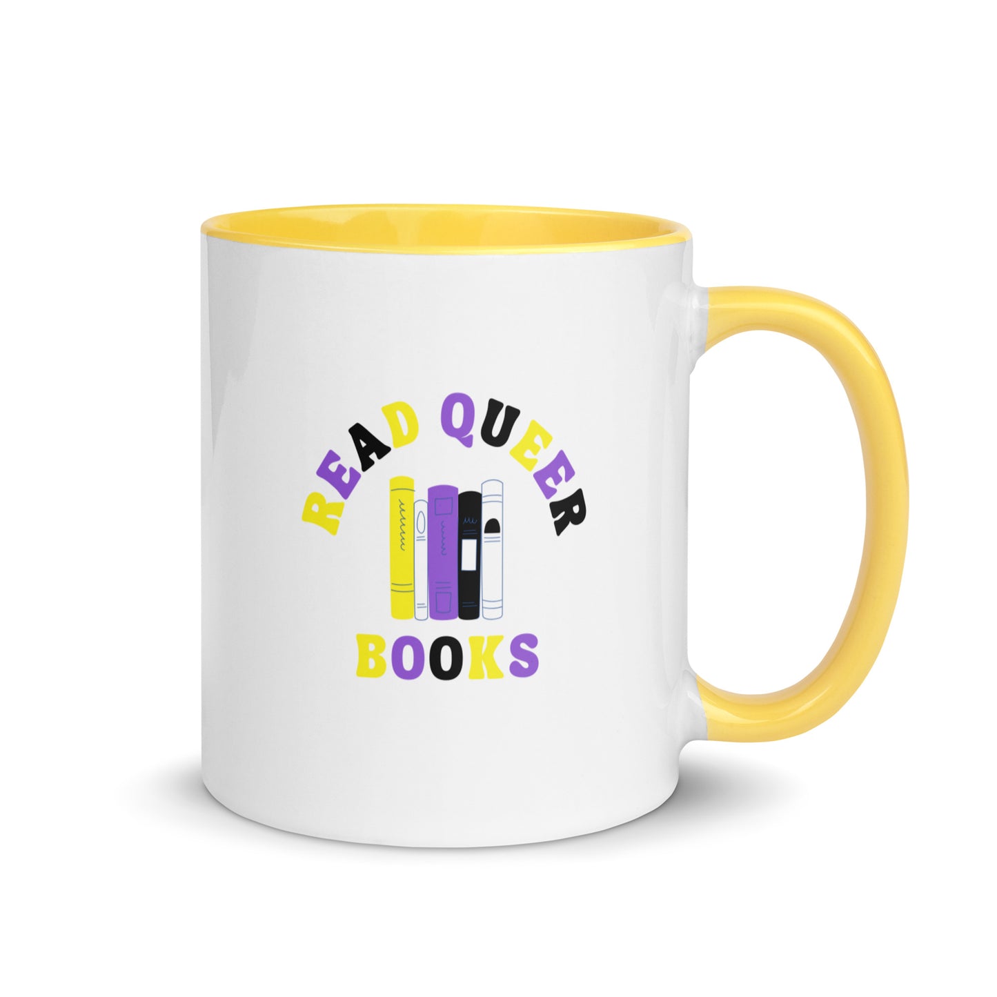 Read Queer Books (Nonbinary Colors) Mug with Color Inside