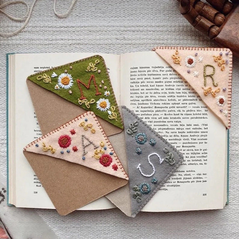 Personality Handmade Embroidery Corner Bookmark Felt Triangle Mark - The Spinster Librarian Shop