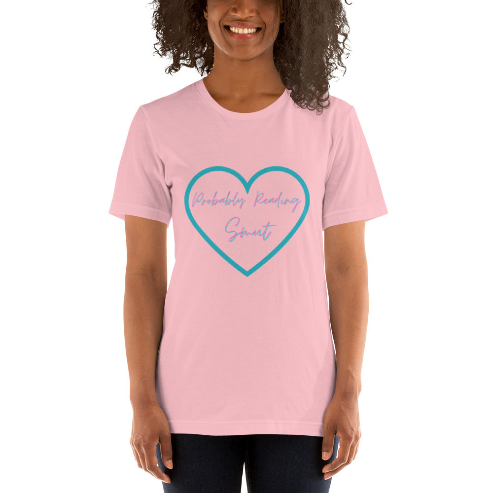 Probably Reading Smut (Pink & Teal) Unisex T-Shirt - The Spinster Librarian Shop