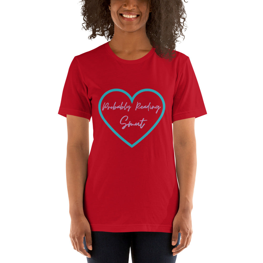 Probably Reading Smut (Pink & Teal) Unisex T-Shirt - The Spinster Librarian Shop