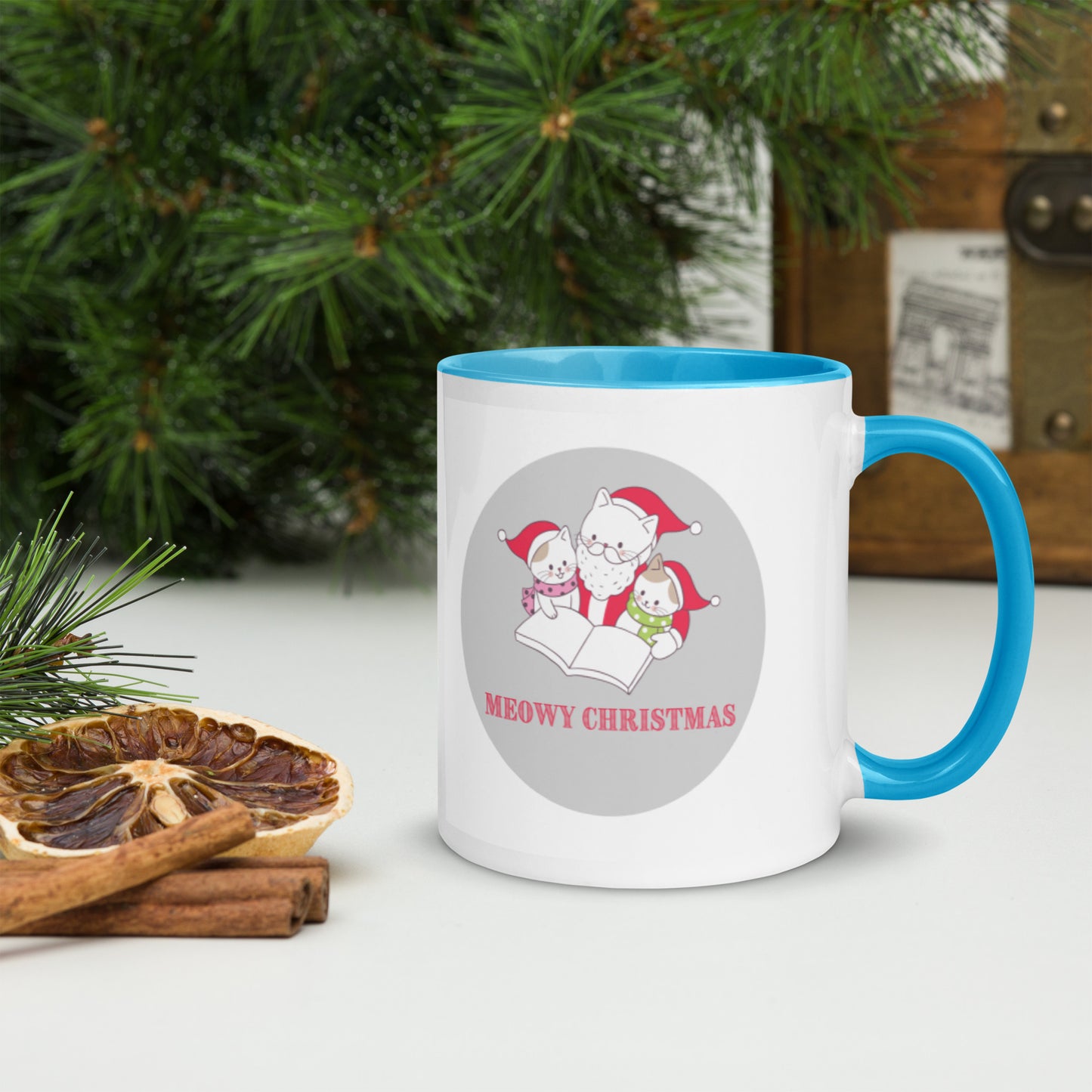 Meowy Christmas Mug with Color Inside-11oz. - The Spinster Librarian Shop