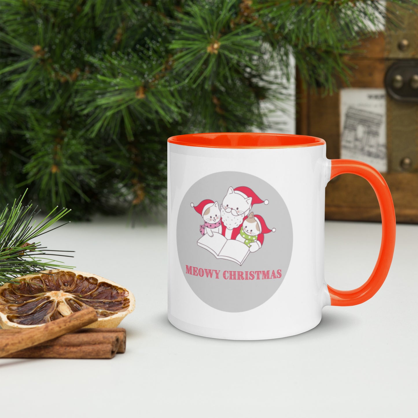 Meowy Christmas Mug with Color Inside-11oz. - The Spinster Librarian Shop