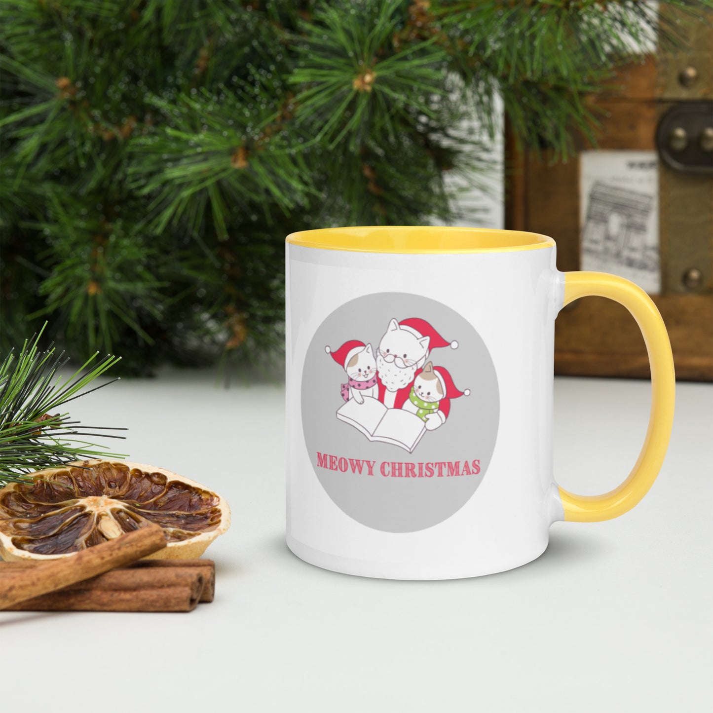 Meowy Christmas Mug with Color Inside-11oz. - The Spinster Librarian Shop