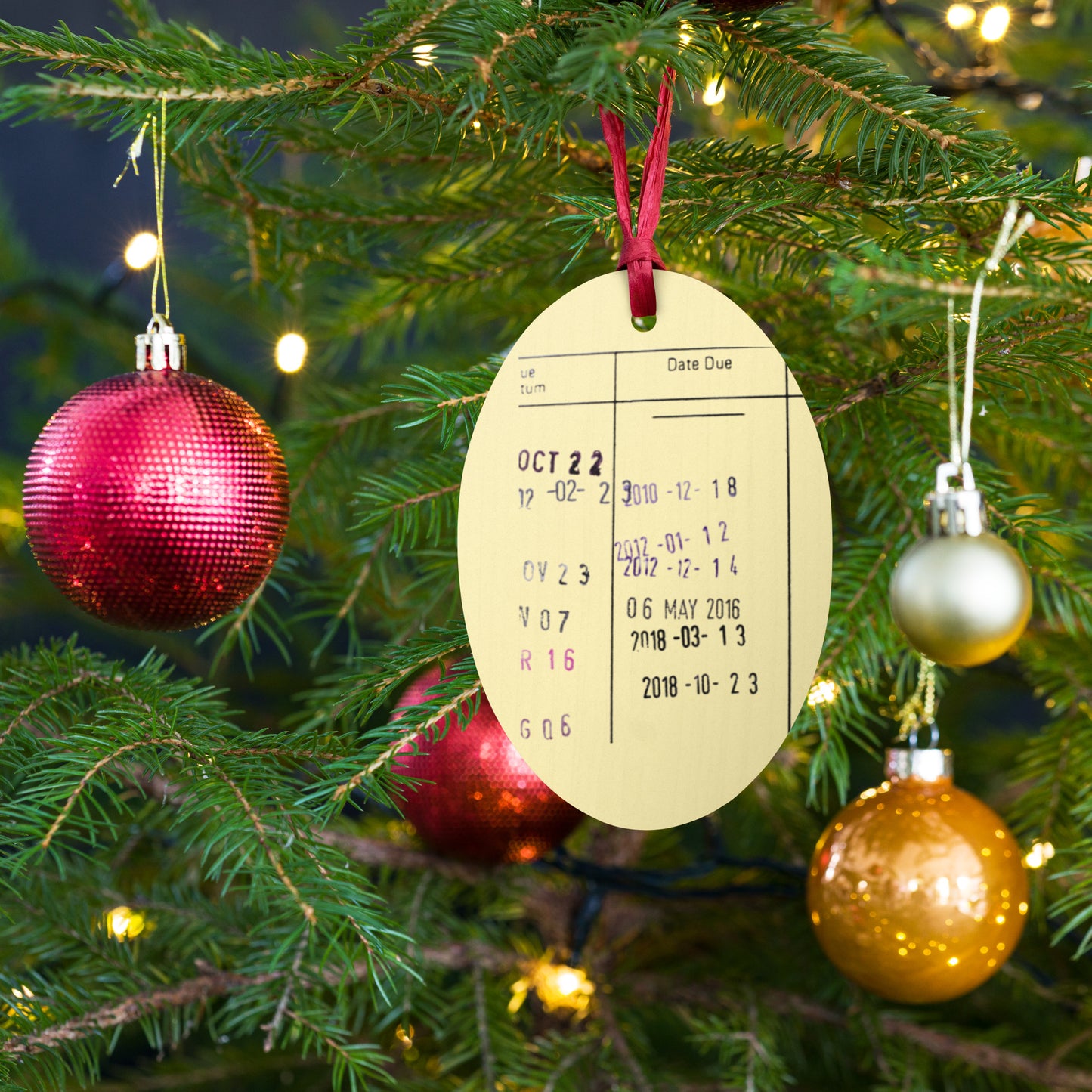 Library Stamp Wooden Ornaments - The Spinster Librarian Shop
