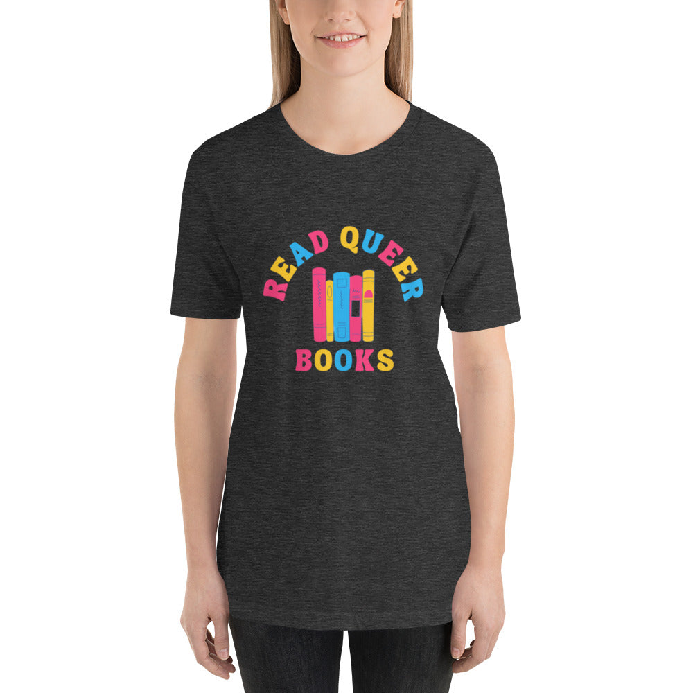 Read Queer Books Unisex T-Shirt (Pansexual Colors)