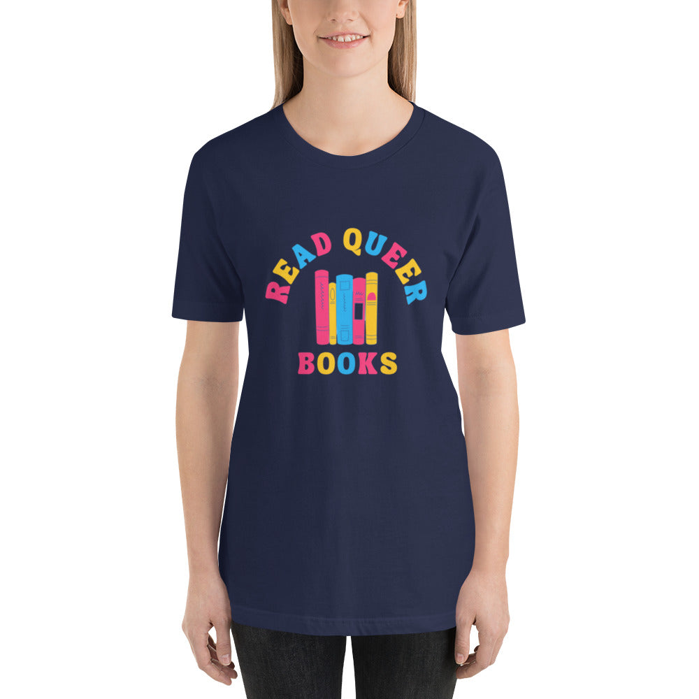 Read Queer Books Unisex T-Shirt (Pansexual Colors)