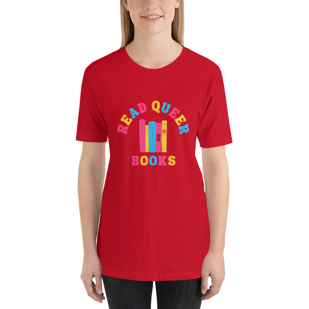 Read Queer Books Unisex T-Shirt (Pansexual Colors)