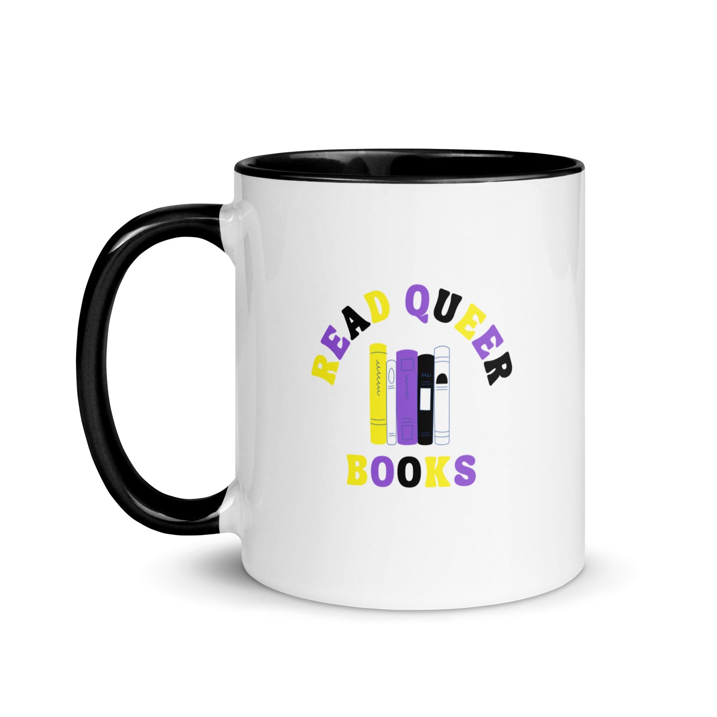 Read Queer Books (Nonbinary Colors) Mug with Color Inside