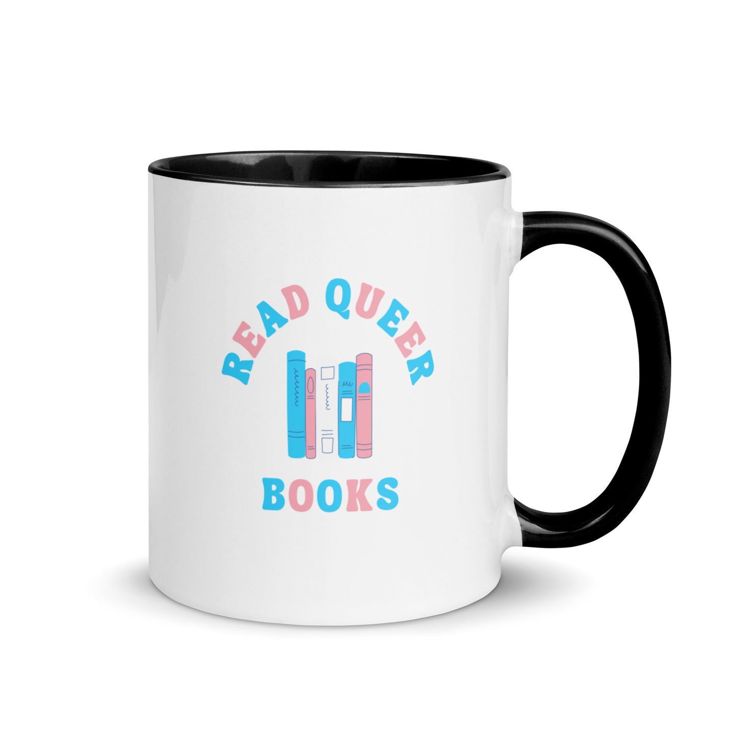 Read Queer Books (Transgender Colors) Mug with Color Inside