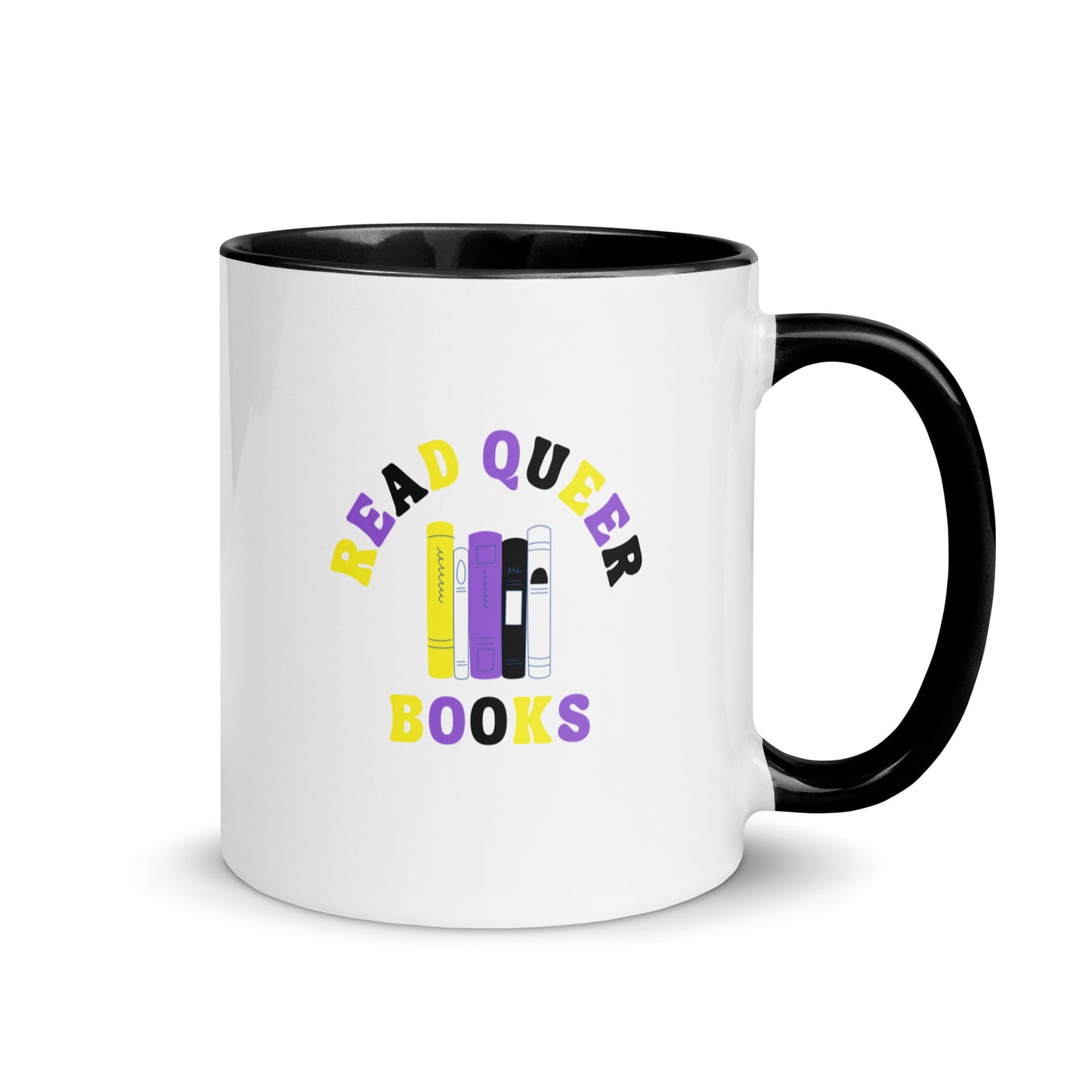 Read Queer Books (Nonbinary Colors) Mug with Color Inside