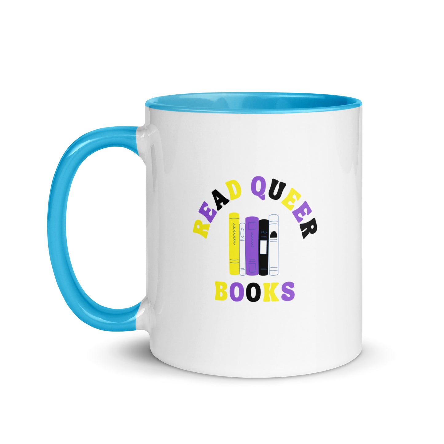 Read Queer Books (Nonbinary Colors) Mug with Color Inside