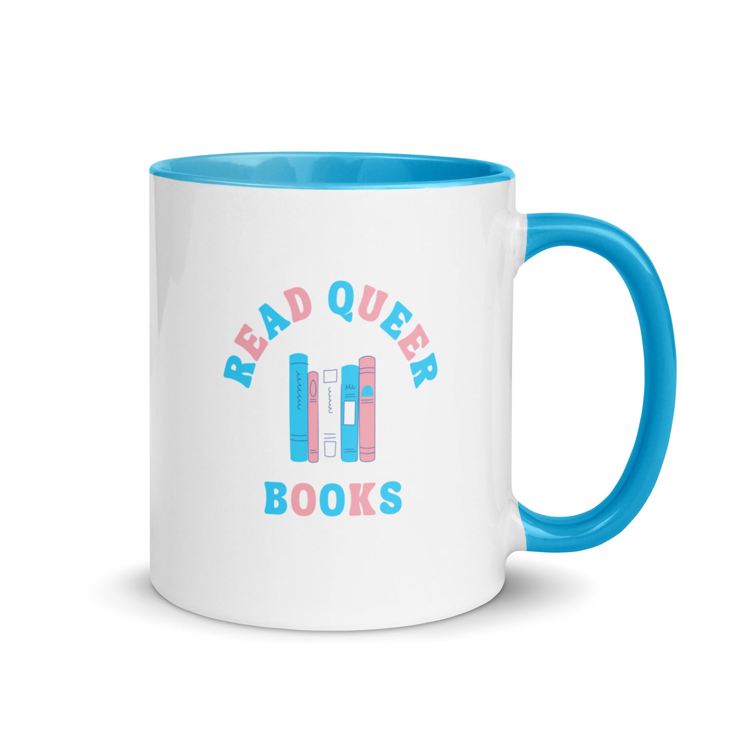 Read Queer Books (Transgender Colors) Mug with Color Inside