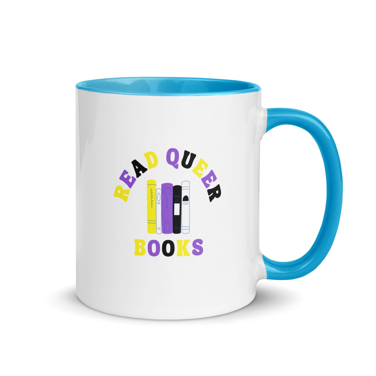 Read Queer Books (Nonbinary Colors) Mug with Color Inside