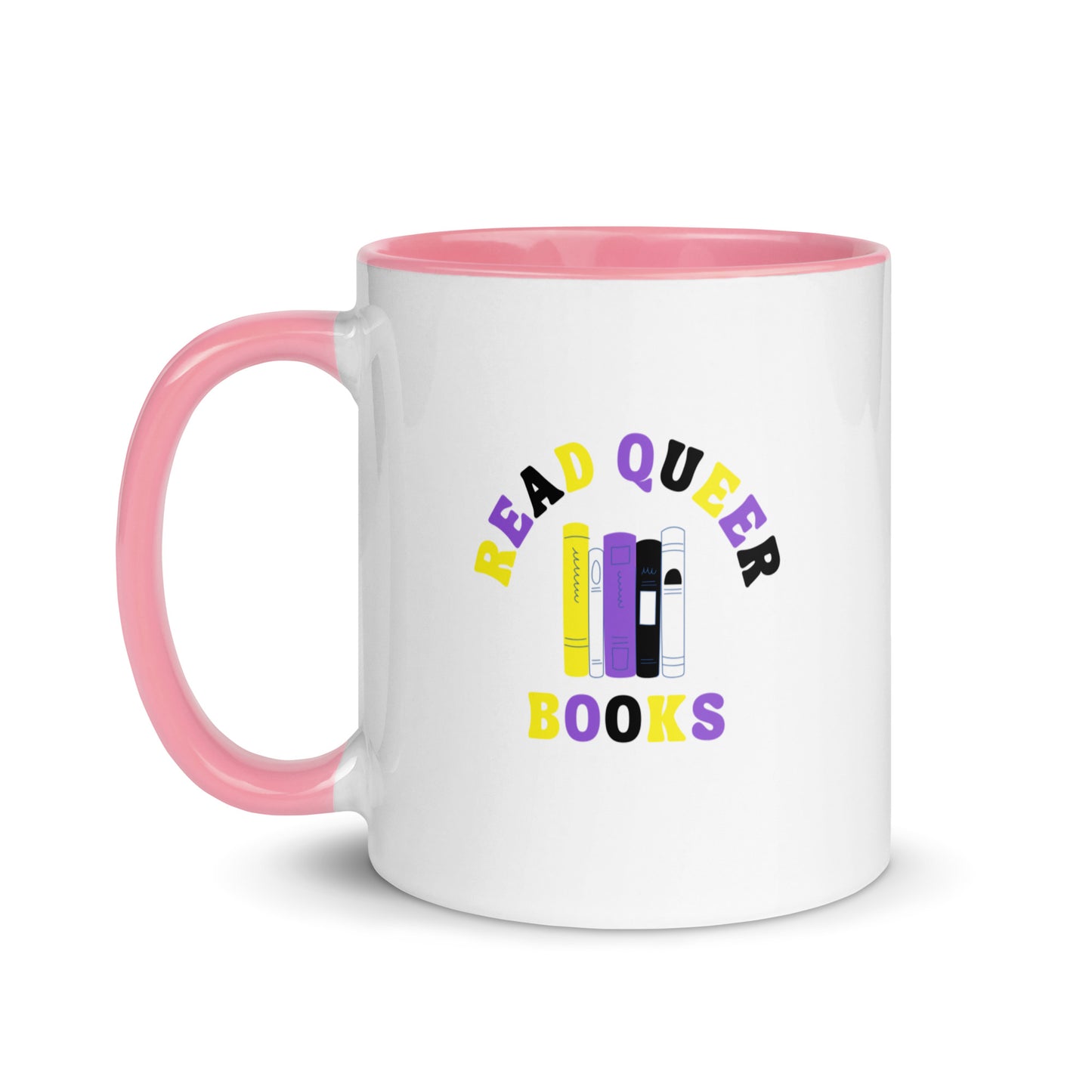 Read Queer Books (Nonbinary Colors) Mug with Color Inside