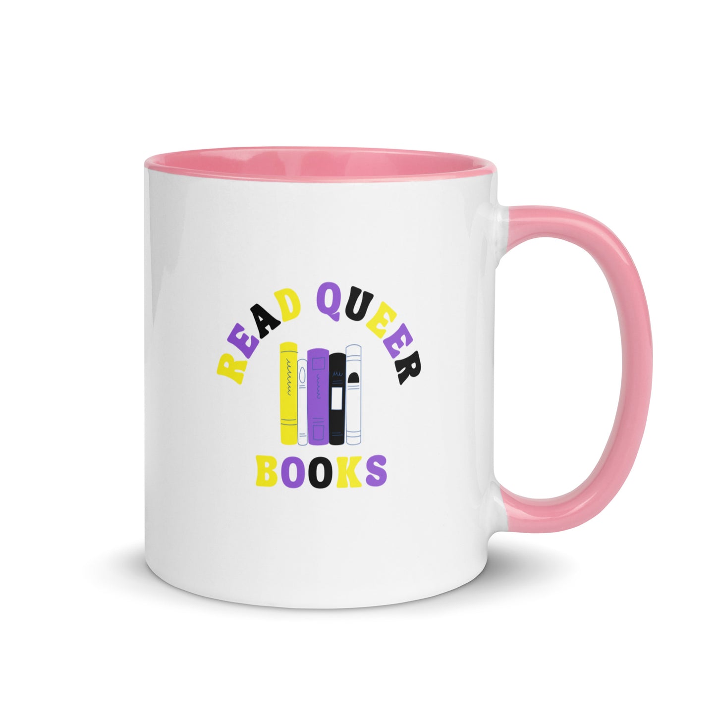 Read Queer Books (Nonbinary Colors) Mug with Color Inside