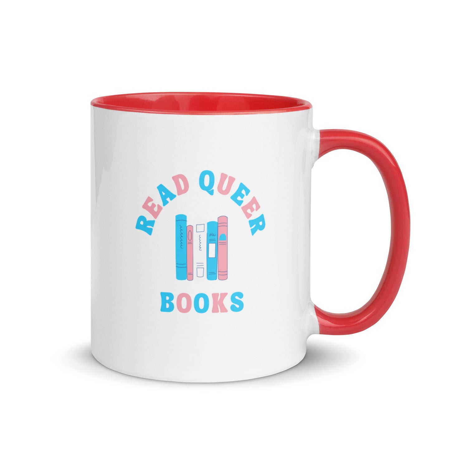 Read Queer Books (Transgender Colors) Mug with Color Inside