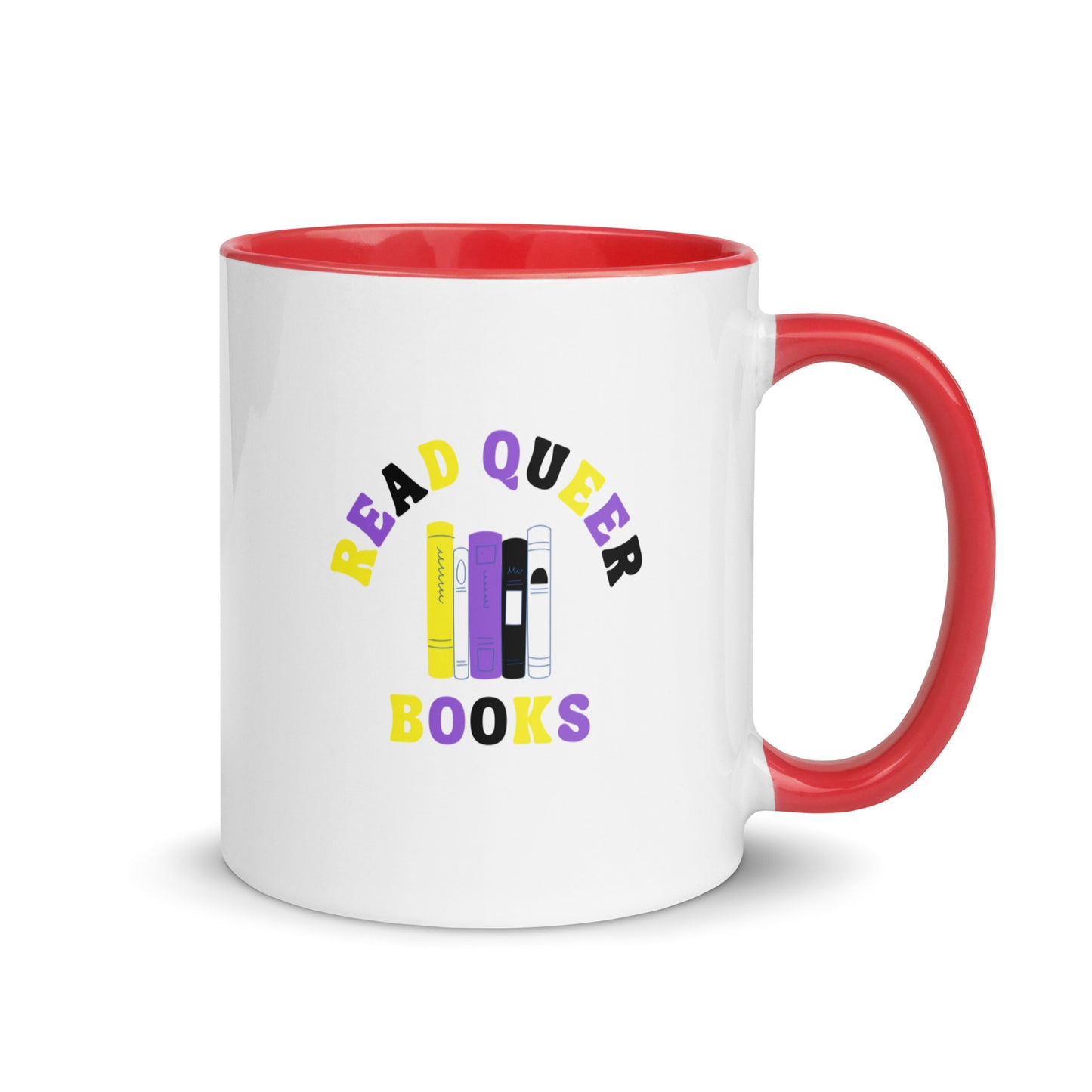 Read Queer Books (Nonbinary Colors) Mug with Color Inside