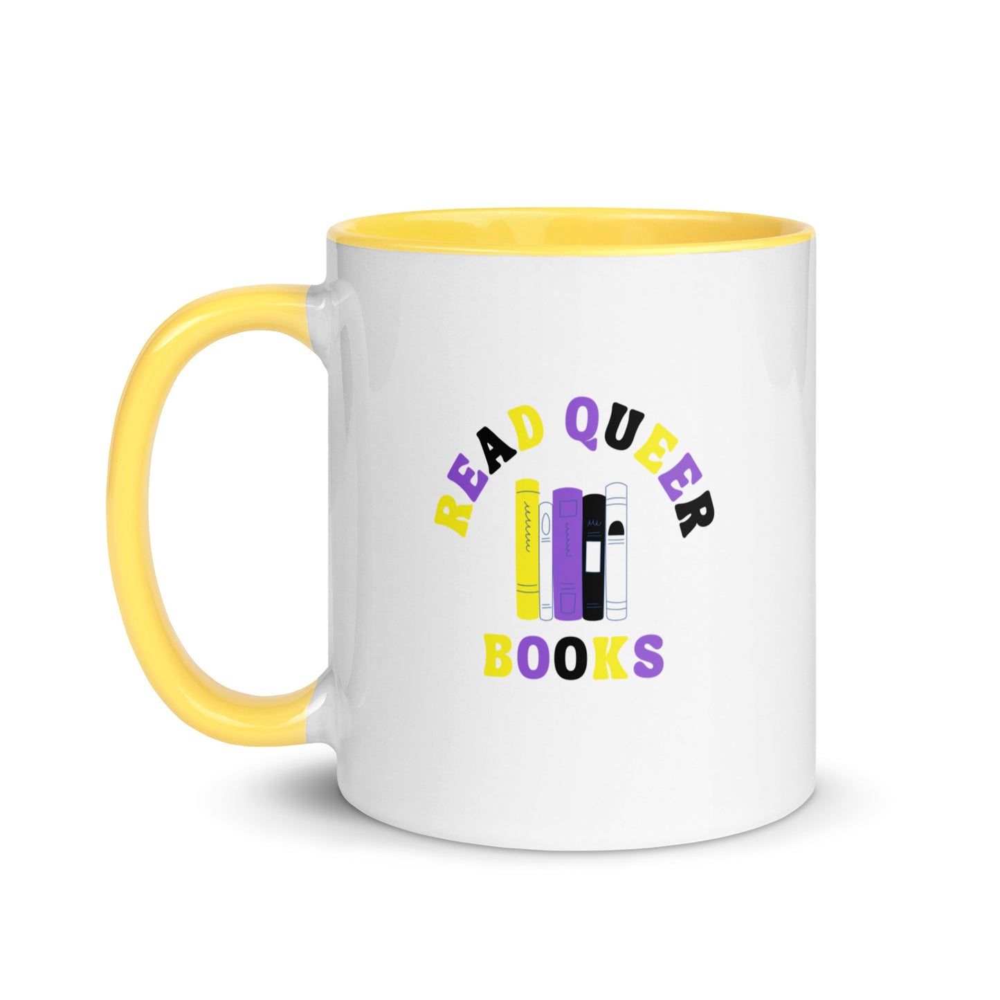 Read Queer Books (Nonbinary Colors) Mug with Color Inside
