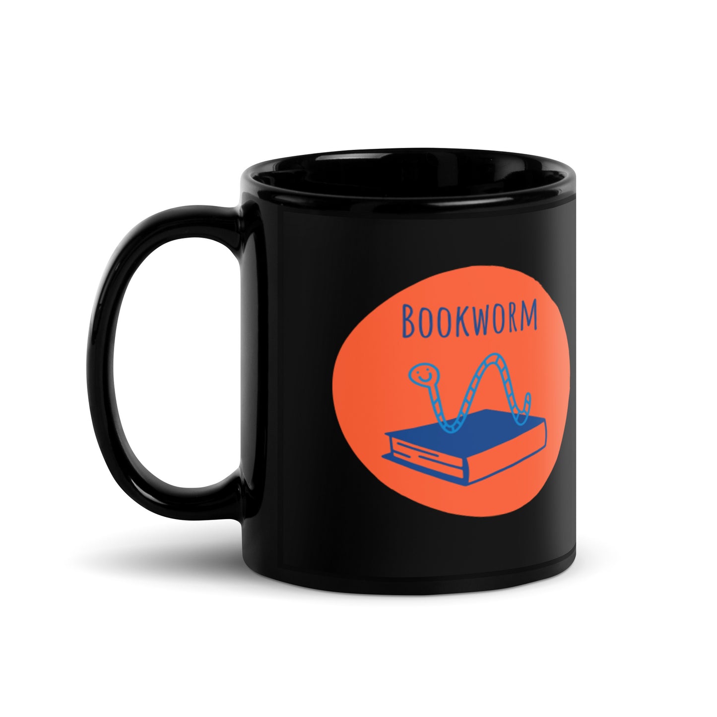 Bookworm Mug-Black w/Orange and Blue Design- 11oz. - The Spinster Librarian Shop