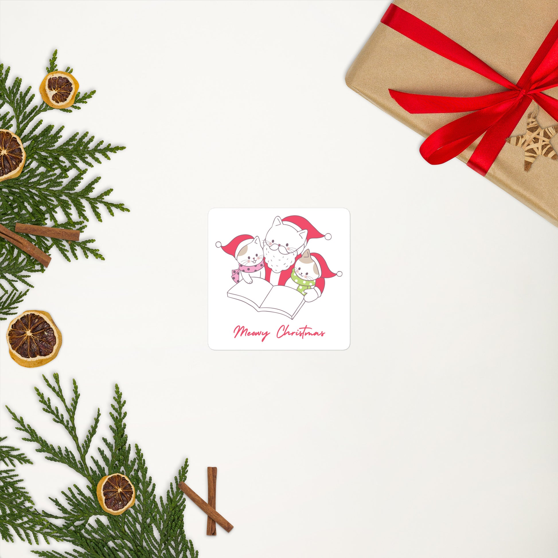 Meowy Christmas Sticker 3"x3" - The Spinster Librarian Shop