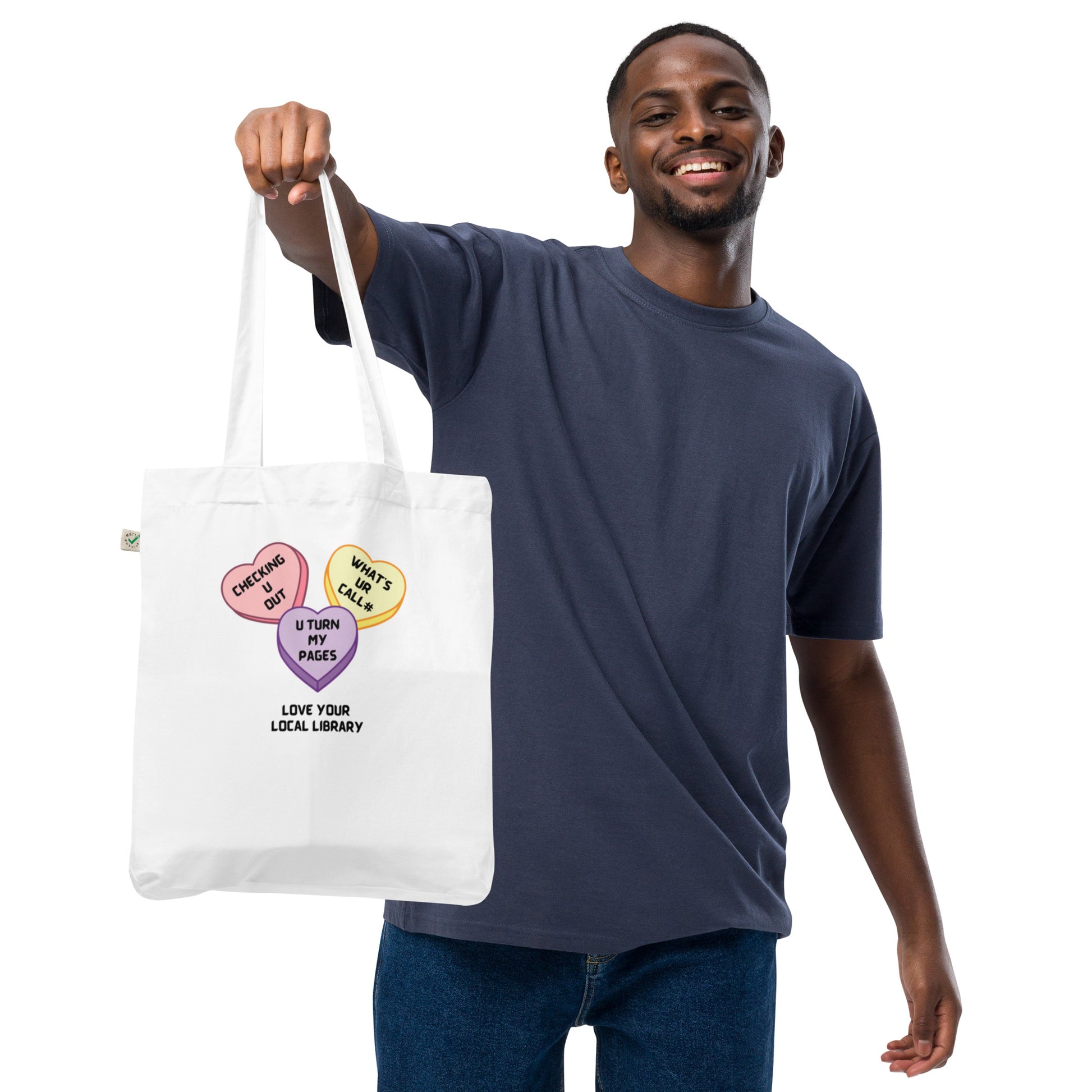 Love Your Local Library Candy Hearts Organic Fashion Tote Bag - The Spinster Librarian Shop