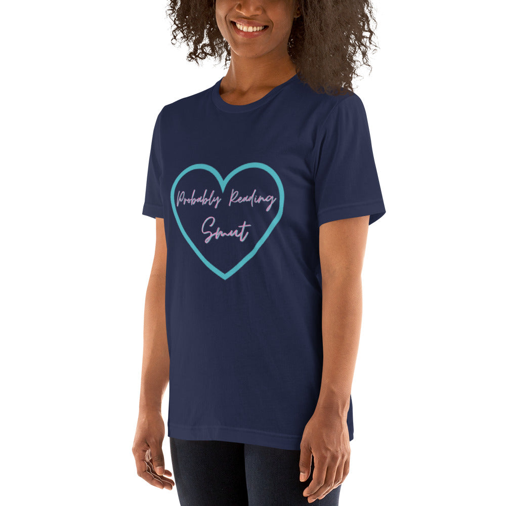 Probably Reading Smut (Pink & Teal) Unisex T-Shirt - The Spinster Librarian Shop