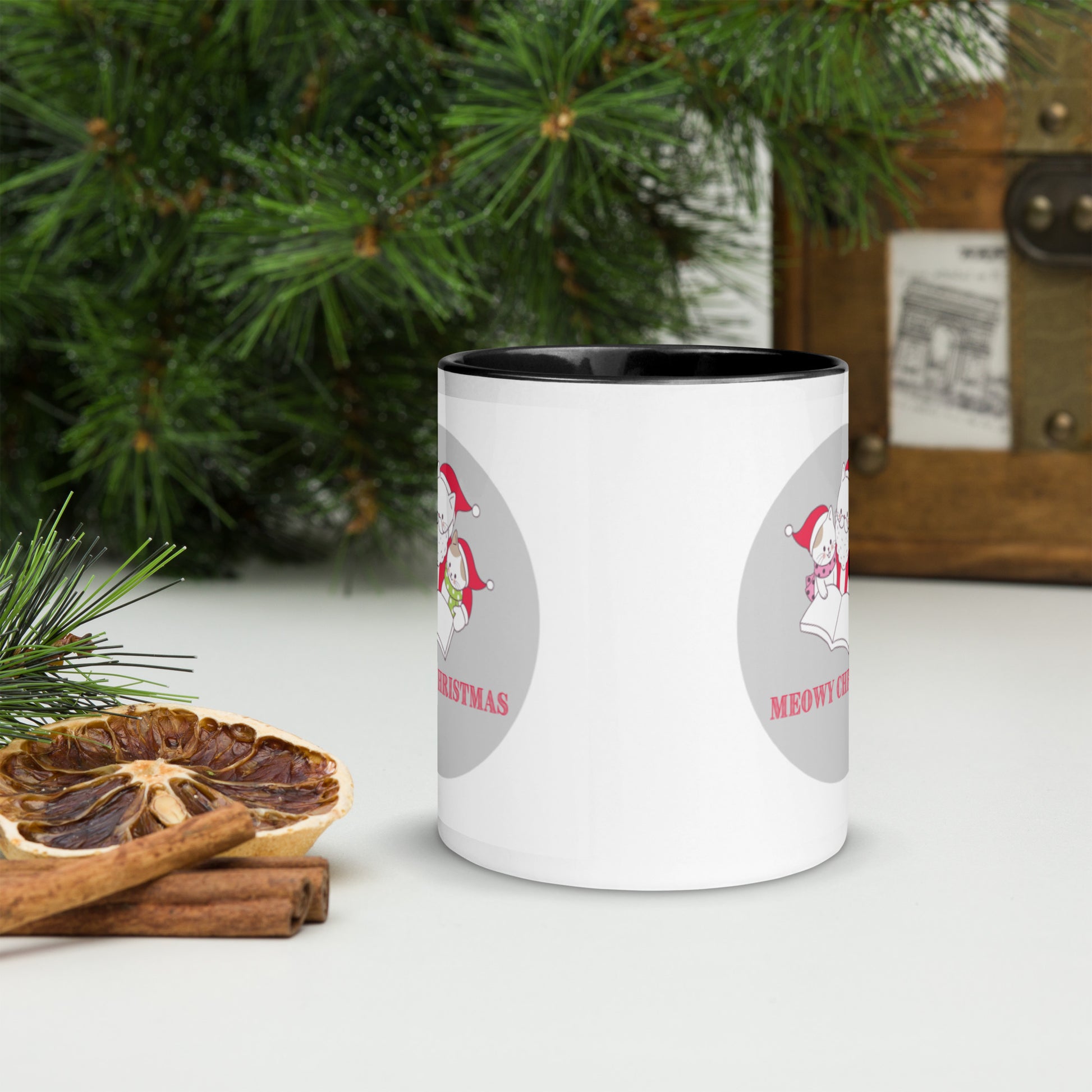 Meowy Christmas Mug with Color Inside-11oz. - The Spinster Librarian Shop