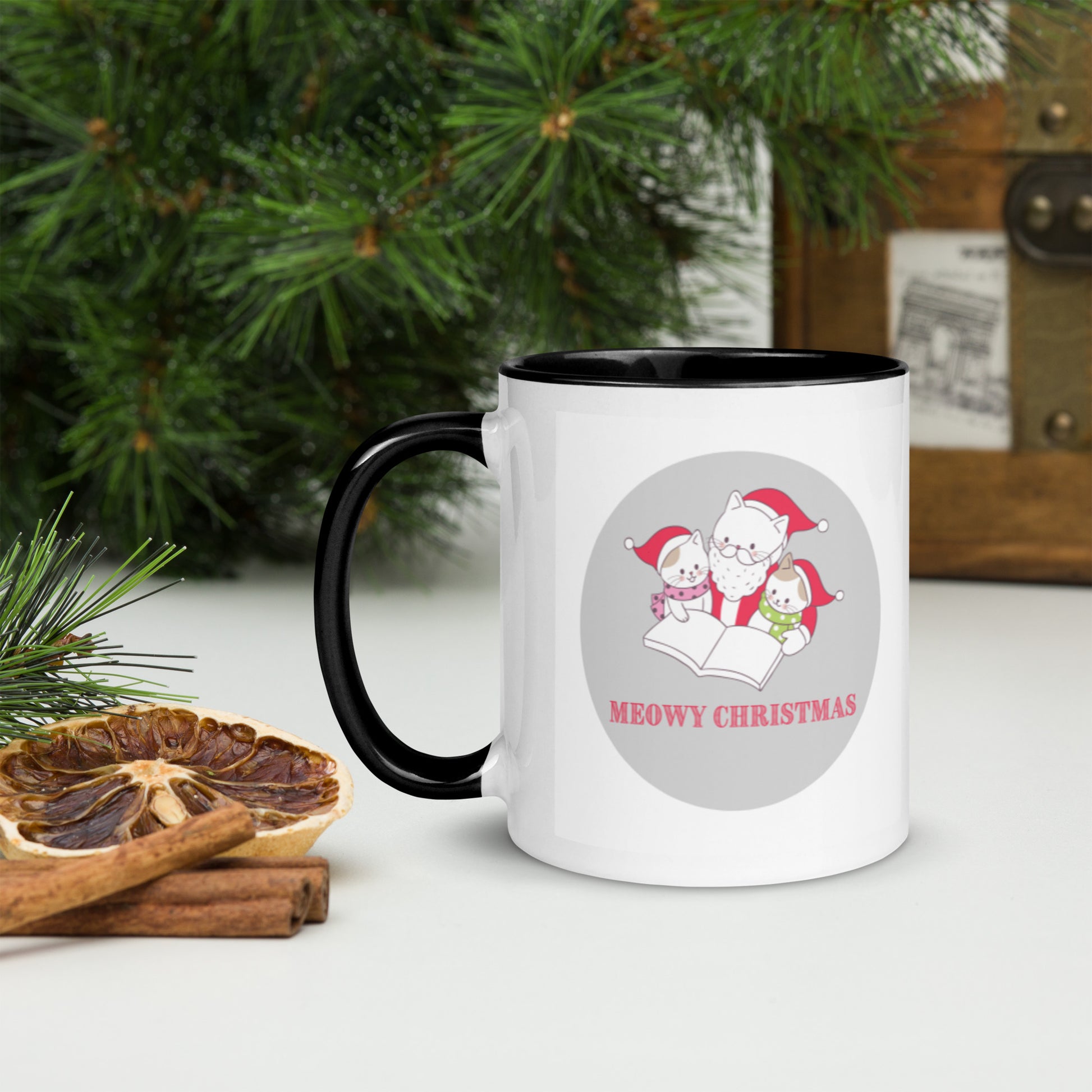 Meowy Christmas Mug with Color Inside-11oz. - The Spinster Librarian Shop