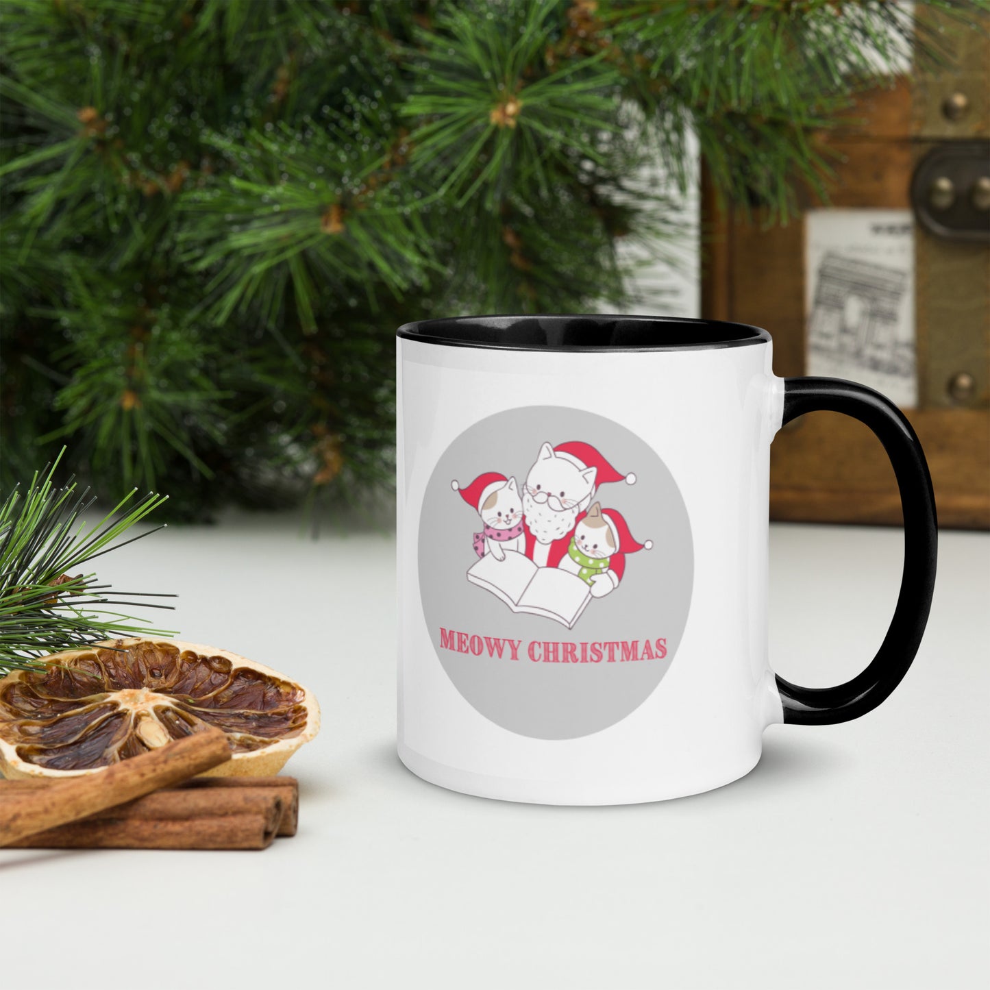 Meowy Christmas Mug with Color Inside-11oz. - The Spinster Librarian Shop