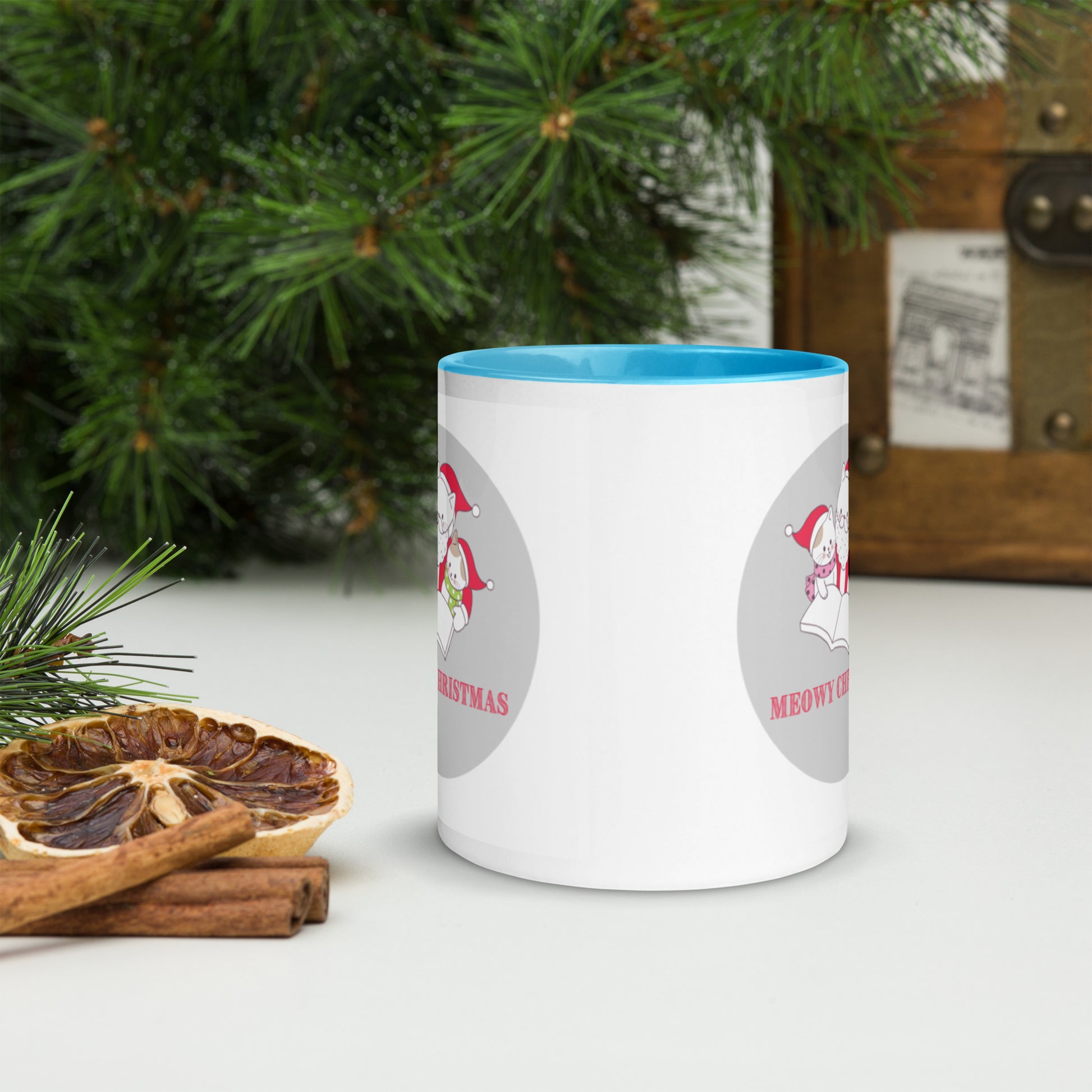 Meowy Christmas Mug with Color Inside-11oz. - The Spinster Librarian Shop
