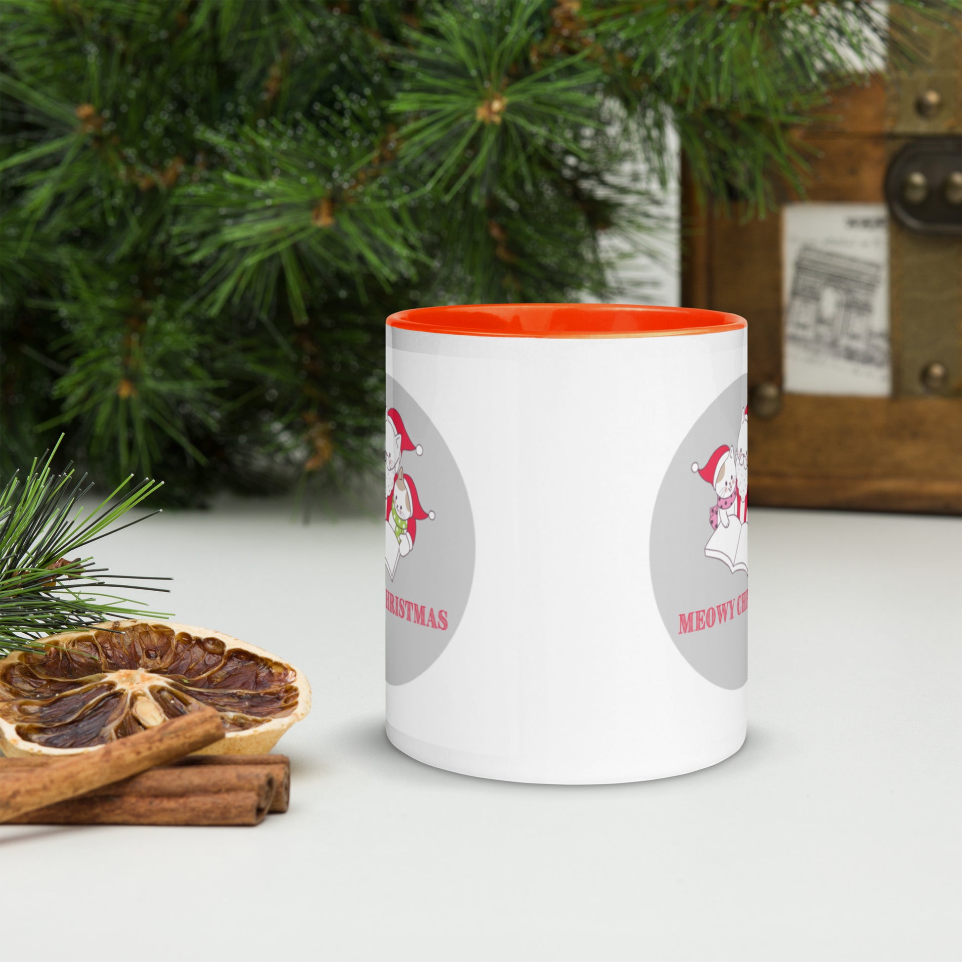 Meowy Christmas Mug with Color Inside-11oz. - The Spinster Librarian Shop