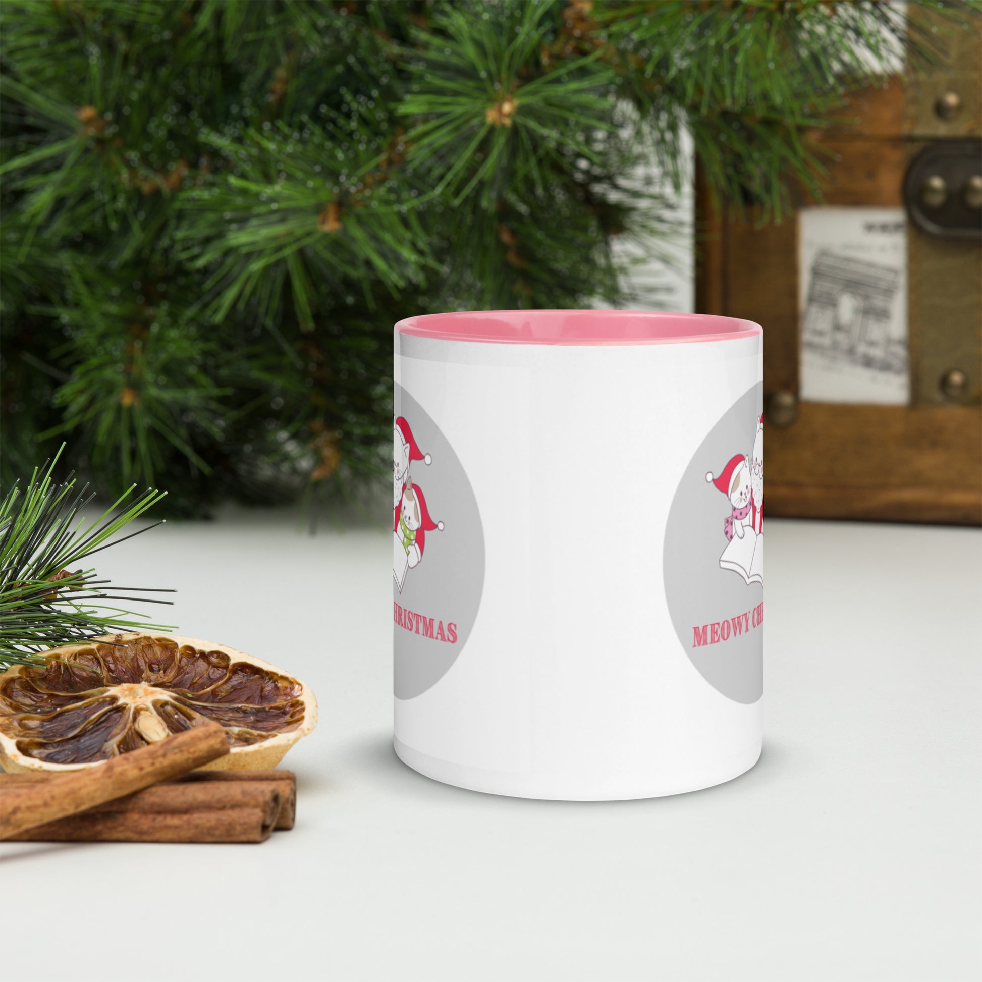 Meowy Christmas Mug with Color Inside-11oz. - The Spinster Librarian Shop