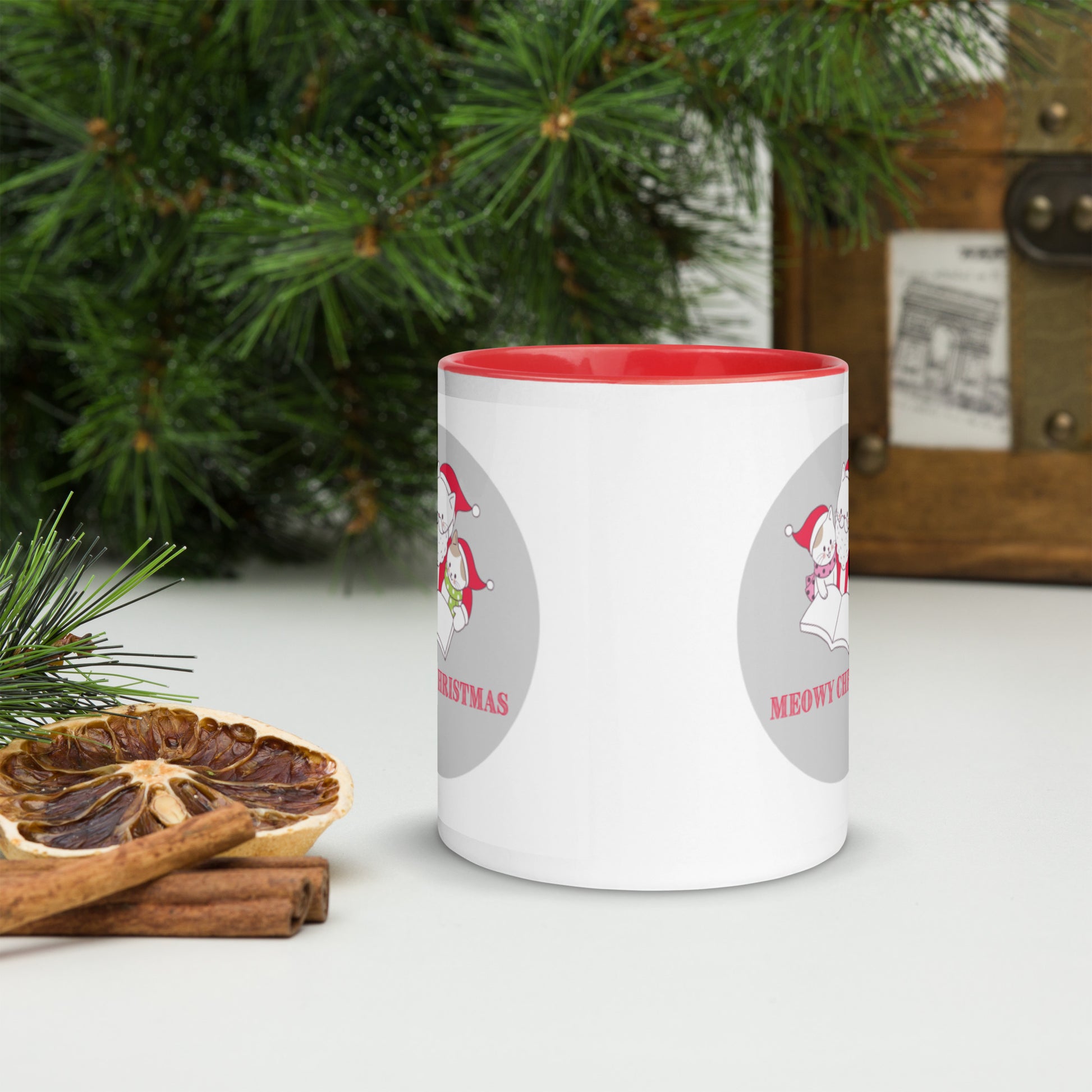 Meowy Christmas Mug with Color Inside-11oz. - The Spinster Librarian Shop