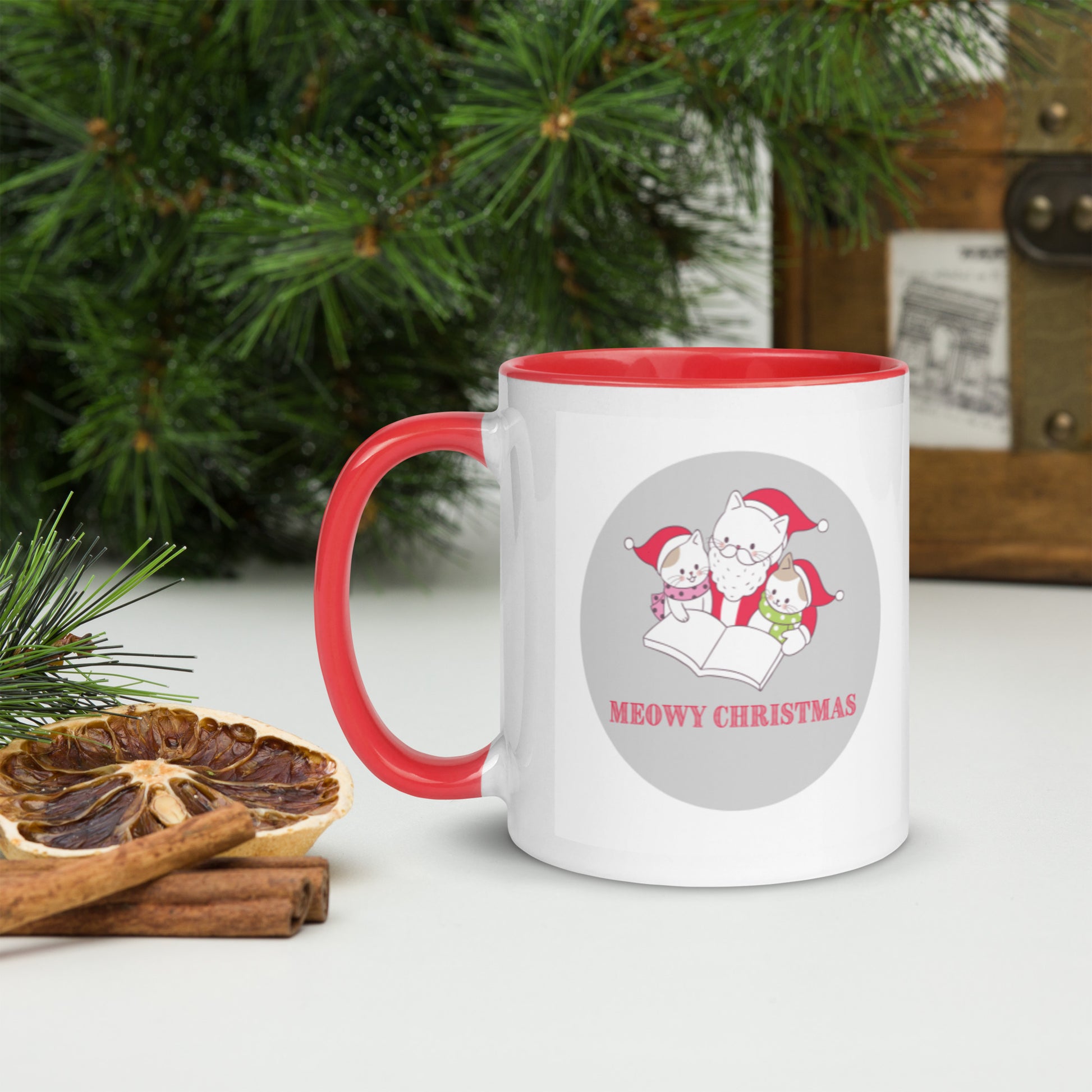 Meowy Christmas Mug with Color Inside-11oz. - The Spinster Librarian Shop