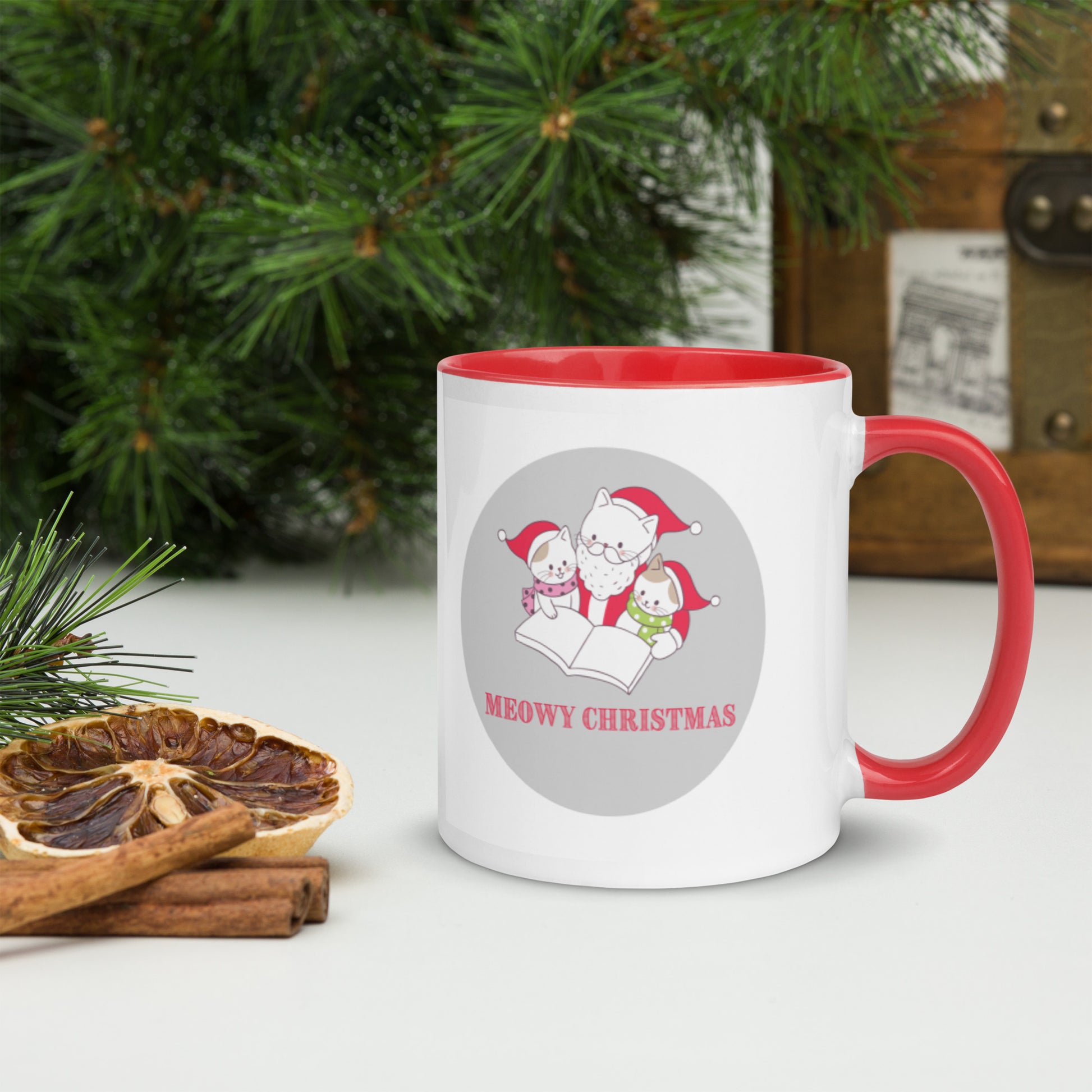 Meowy Christmas Mug with Color Inside-11oz. - The Spinster Librarian Shop