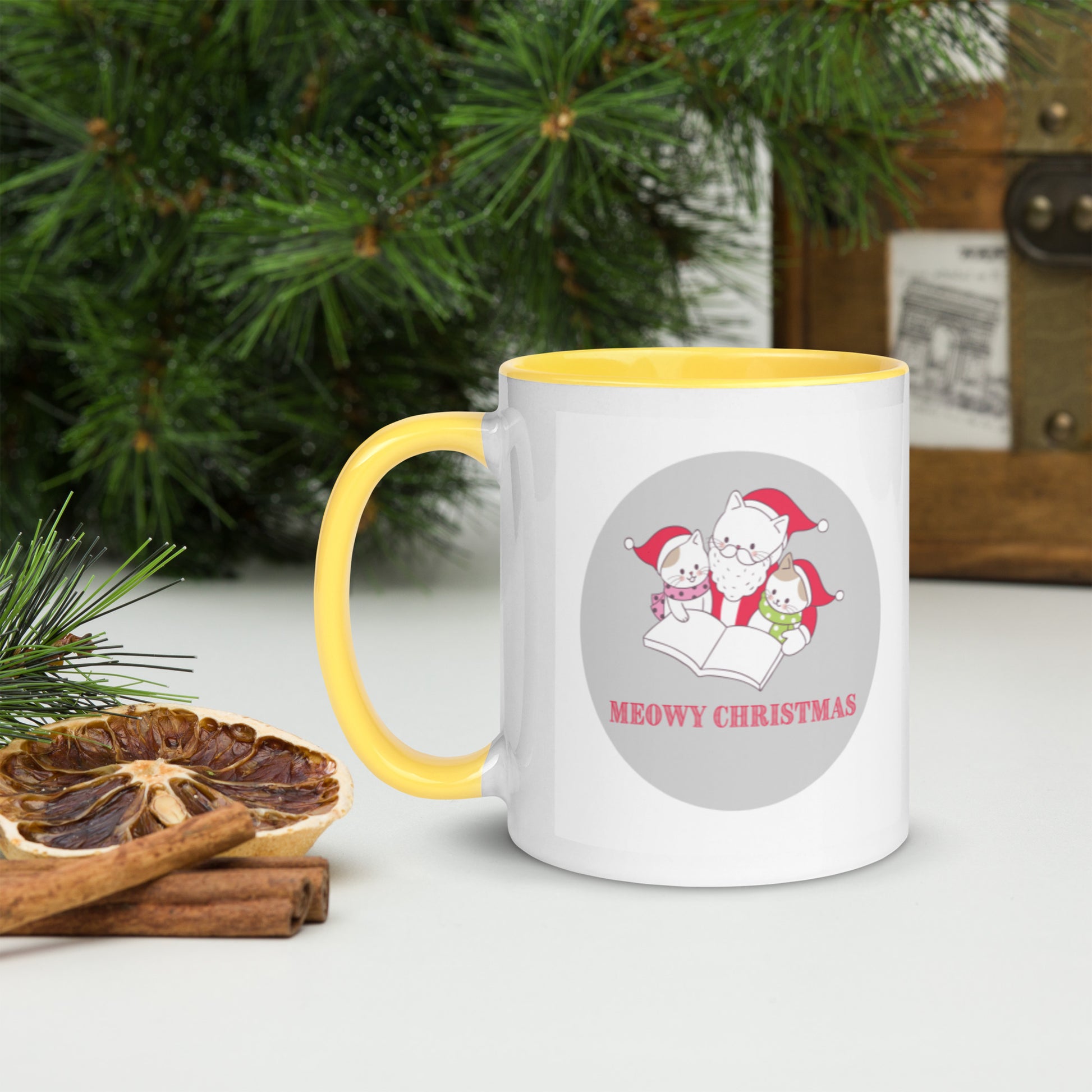 Meowy Christmas Mug with Color Inside-11oz. - The Spinster Librarian Shop